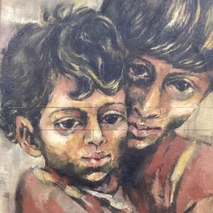 Moshe Gat Vintage oil painting Two Boys